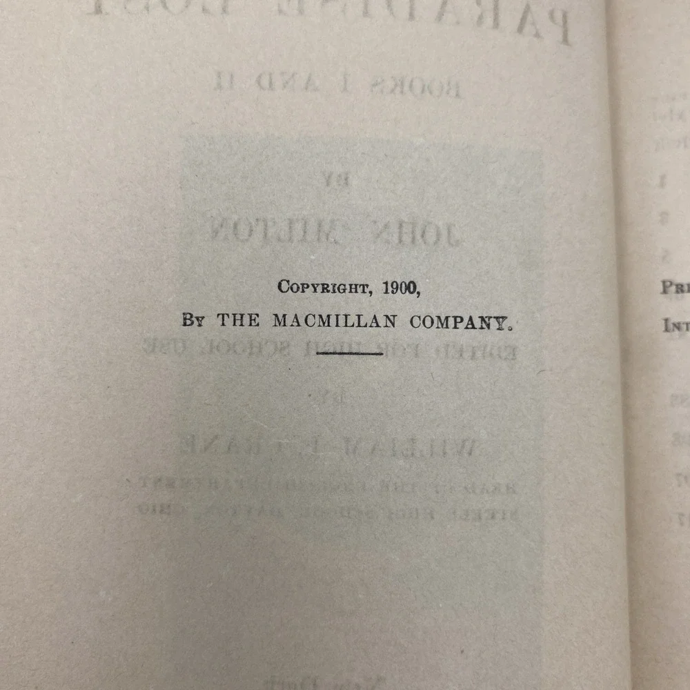Antique Milton's Paradise Lost Books I + II 1920‎ Macmillan's Pocket Classics
